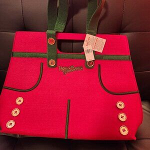 Disney Parks German Suspenders Froliche Weihnachten Heavy Felt Tote Bag NWT